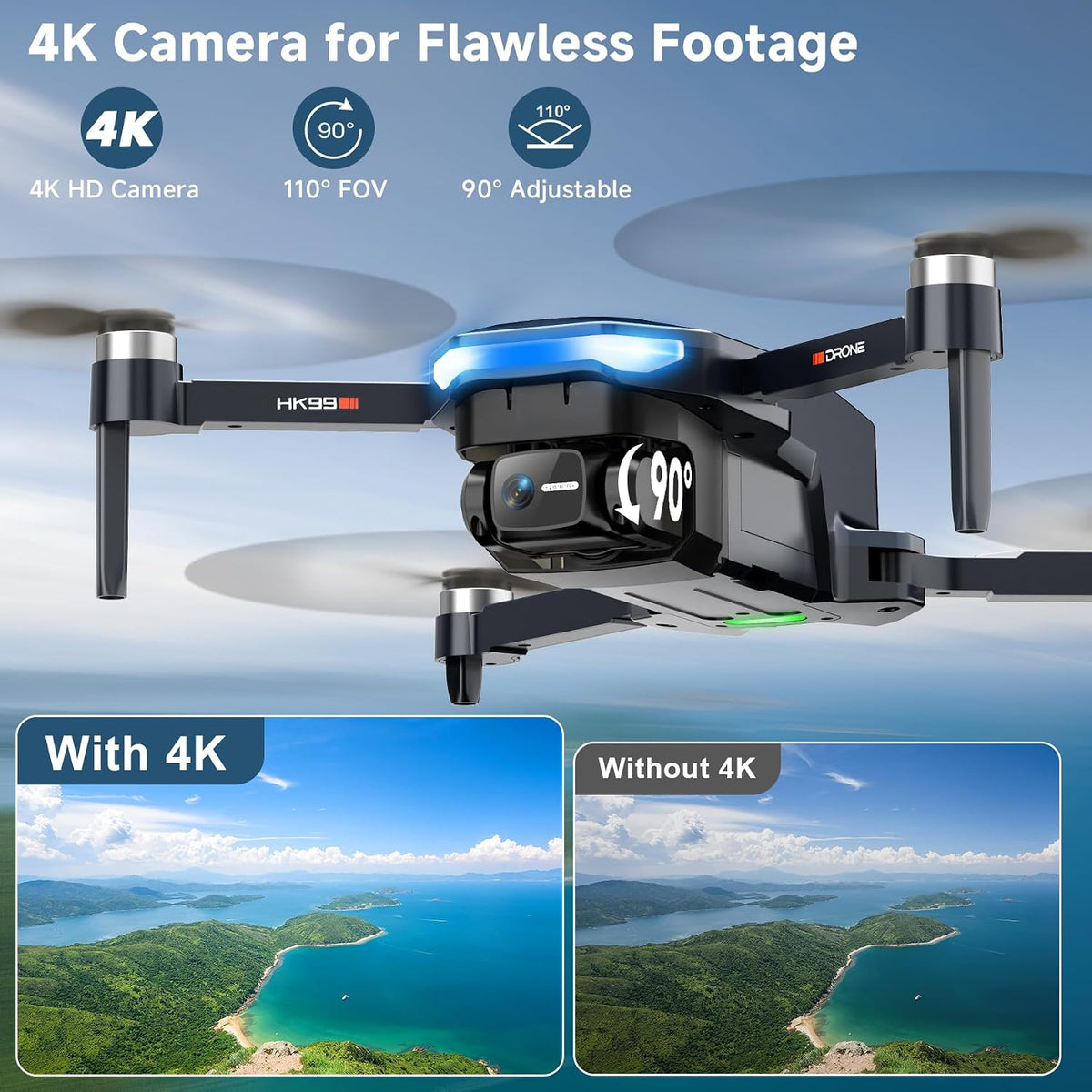GPS Drone with 4K Camera, 1640Ft Range FPV Video Transmission RC Quadcopter