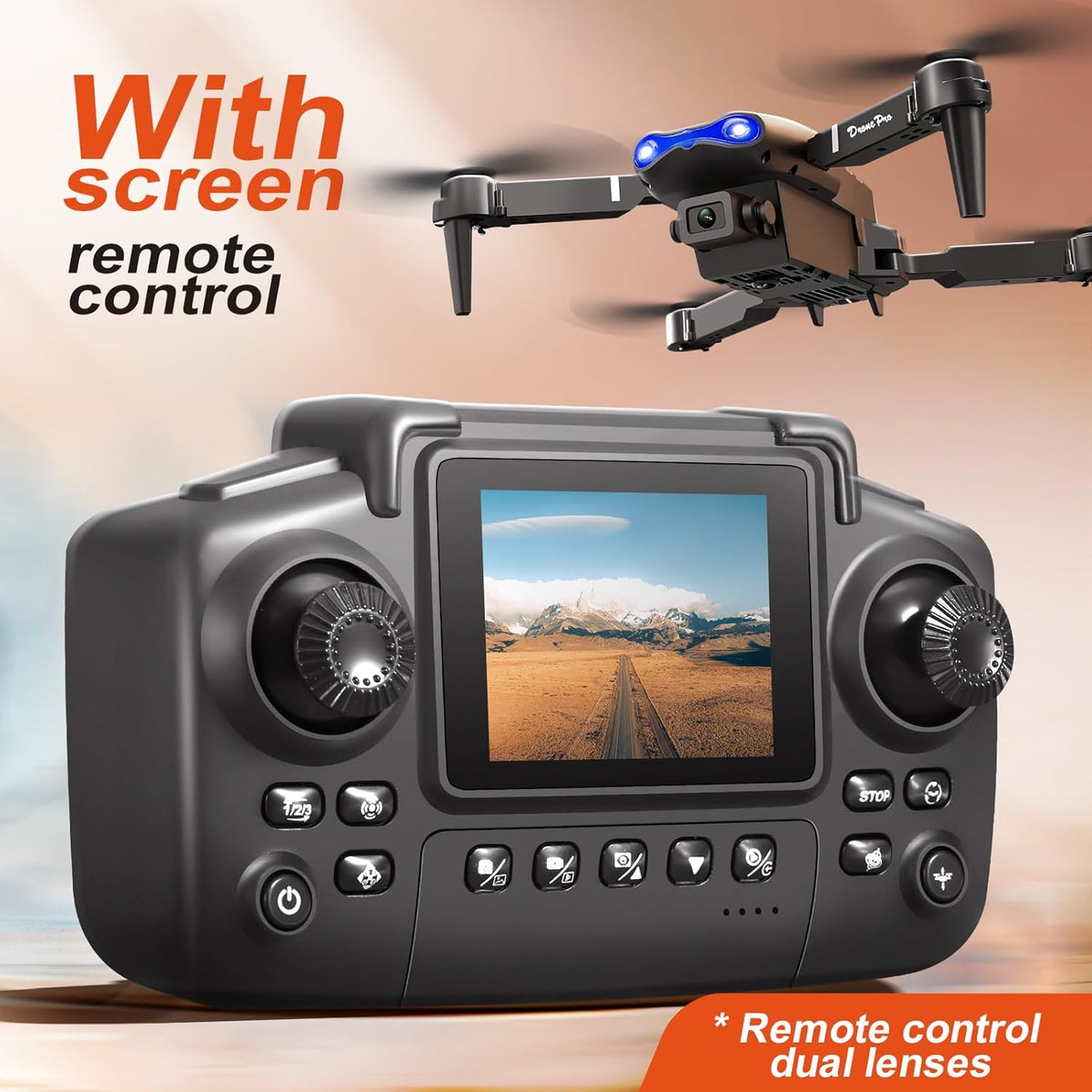 E99Max Drone with Screen Controller, Black Carrying Case, 2Batteries
