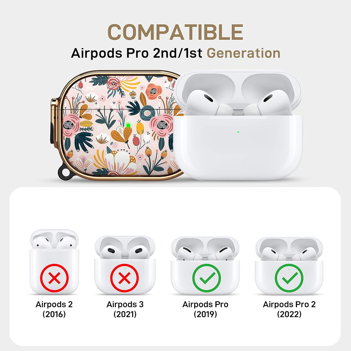 For Airpods Pro 2/1 Case Cover with Safety Lock, Magsafe Compatible, Pink