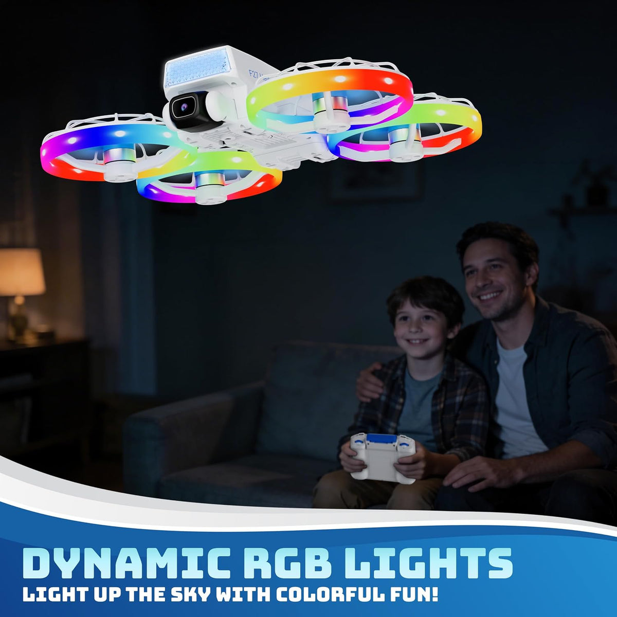F27 Halo Mini Foldable Drone with 4.3" Screen Remote – 720P HD Dual Camera, LED Lights, Optical Flow Hover, One-Key Takeoff/Landing, 360° Stunts, 350 Ft Range, Beginner Drone