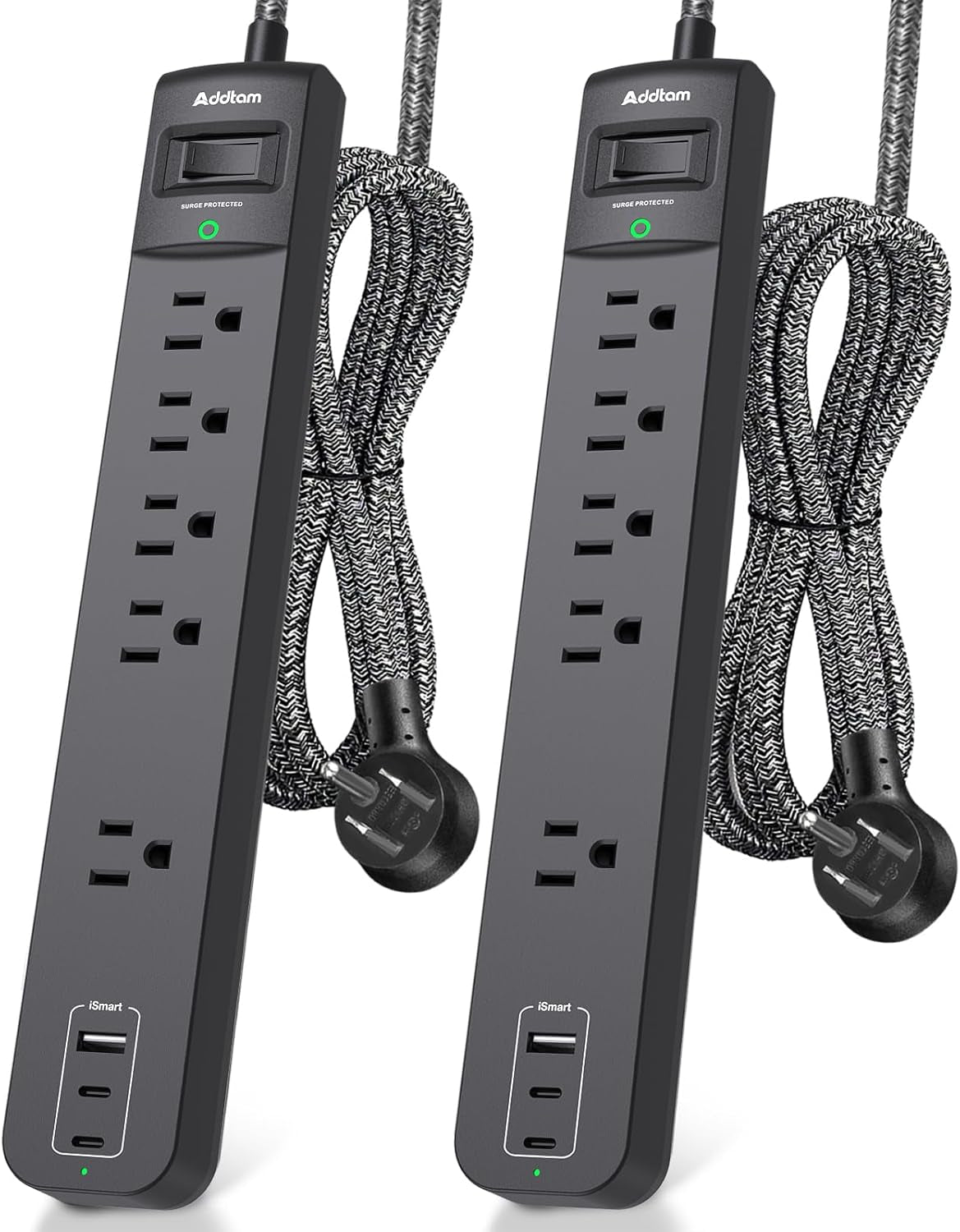 2 Pack Power Strip Surge Protector – 5 Wide Spaced Outlets 3 USB
