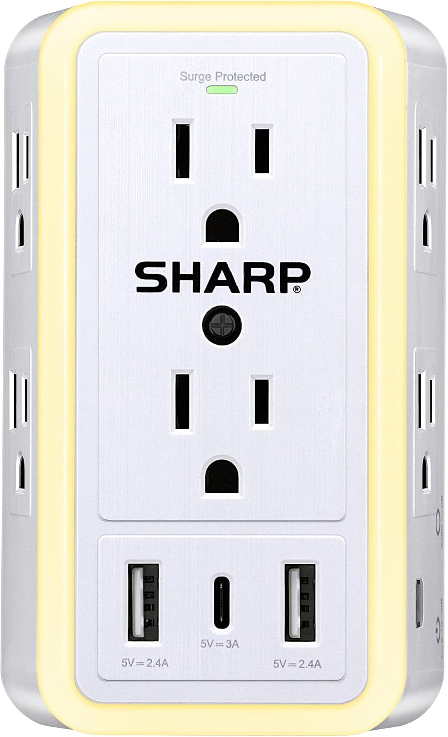 Wall Charger Surge Protector with 6 Outlets, USB-C and Nightlight
