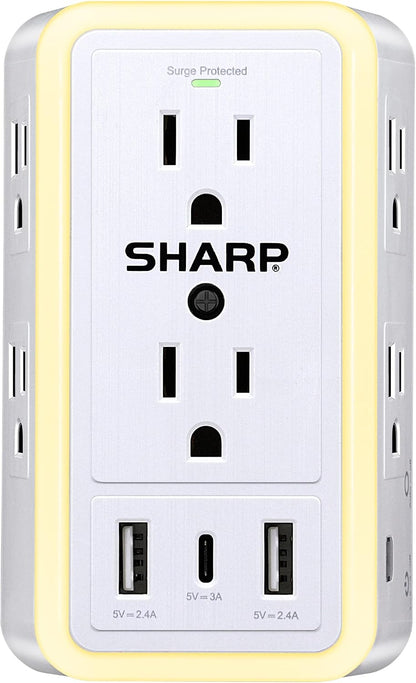 Wall Charger Surge Protector with 6 Outlets, USB-C and Nightlight