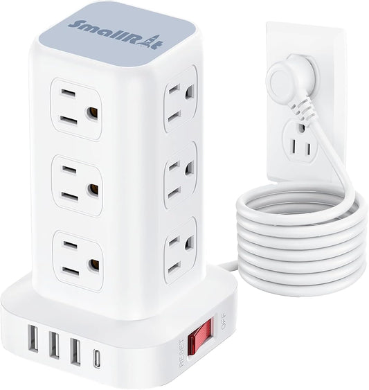 Power Strip with 12 Outlets 4 USB (1 USB C), 6.5Feet Extension Cord with Multiple Outlets, Charging Station, Power Strip Tower, Home Office Desk Supplies