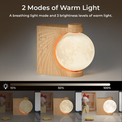 Sunrise Alarm Clock for Heavy Sleepers, Moon Lamp with Moon Light & 10 Light Effects, Cute Alarm Clock With10 White Noise Sounds & Dual Alarms for Bedrooms & Home Office Decor (Walnut Wood Grain)