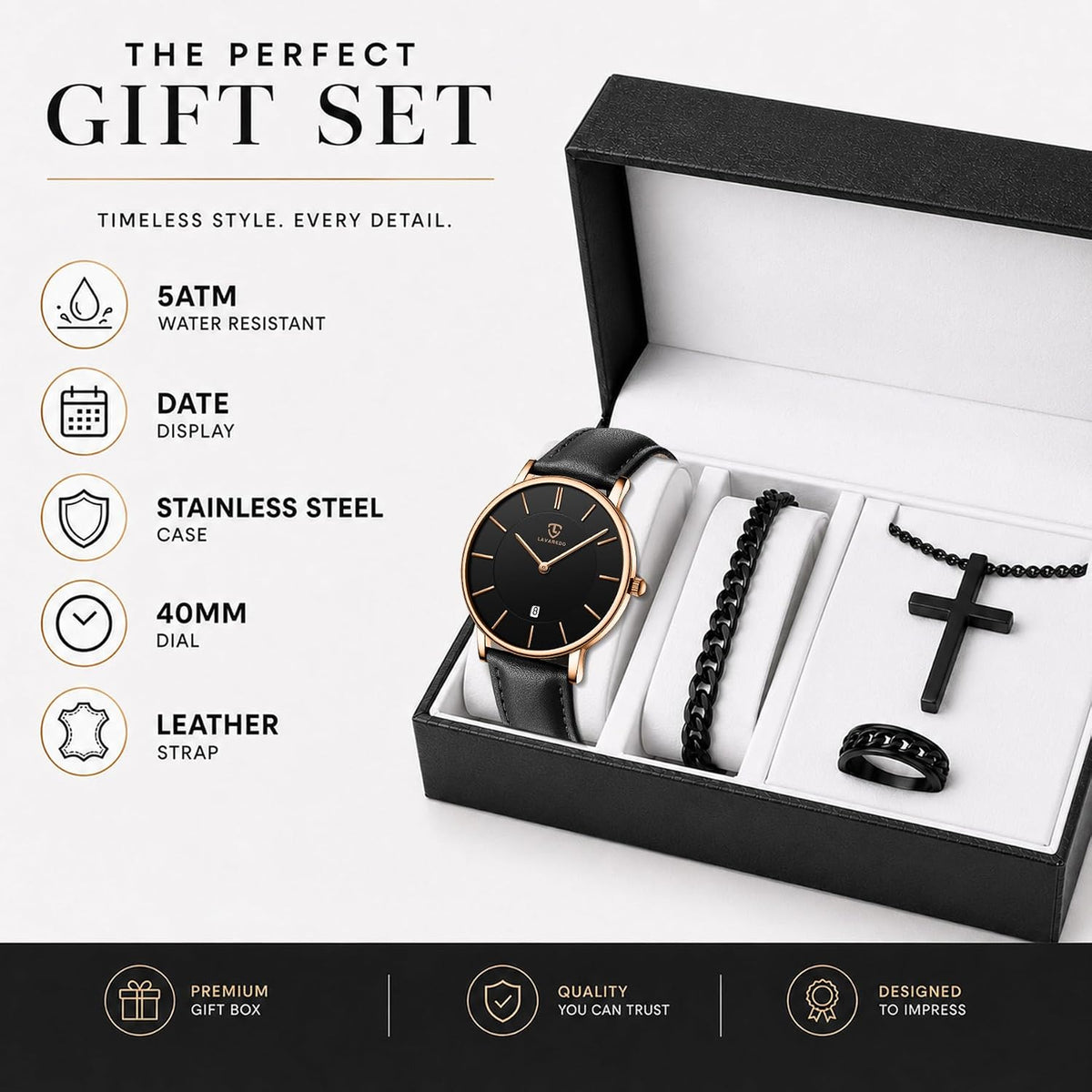 Watch, Mens Watch, Minimalist Fashion Simple Wrist Watch Analog Date with Leather Strap