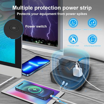 4 Pack Ultra Flat Plug Power Strip,Power Strips with 4 Widely Outlets,6 Ft Flat Plug Extension Cord with 3 USB Ports(1 USB C Port),Slim Desk Charging Station,Black