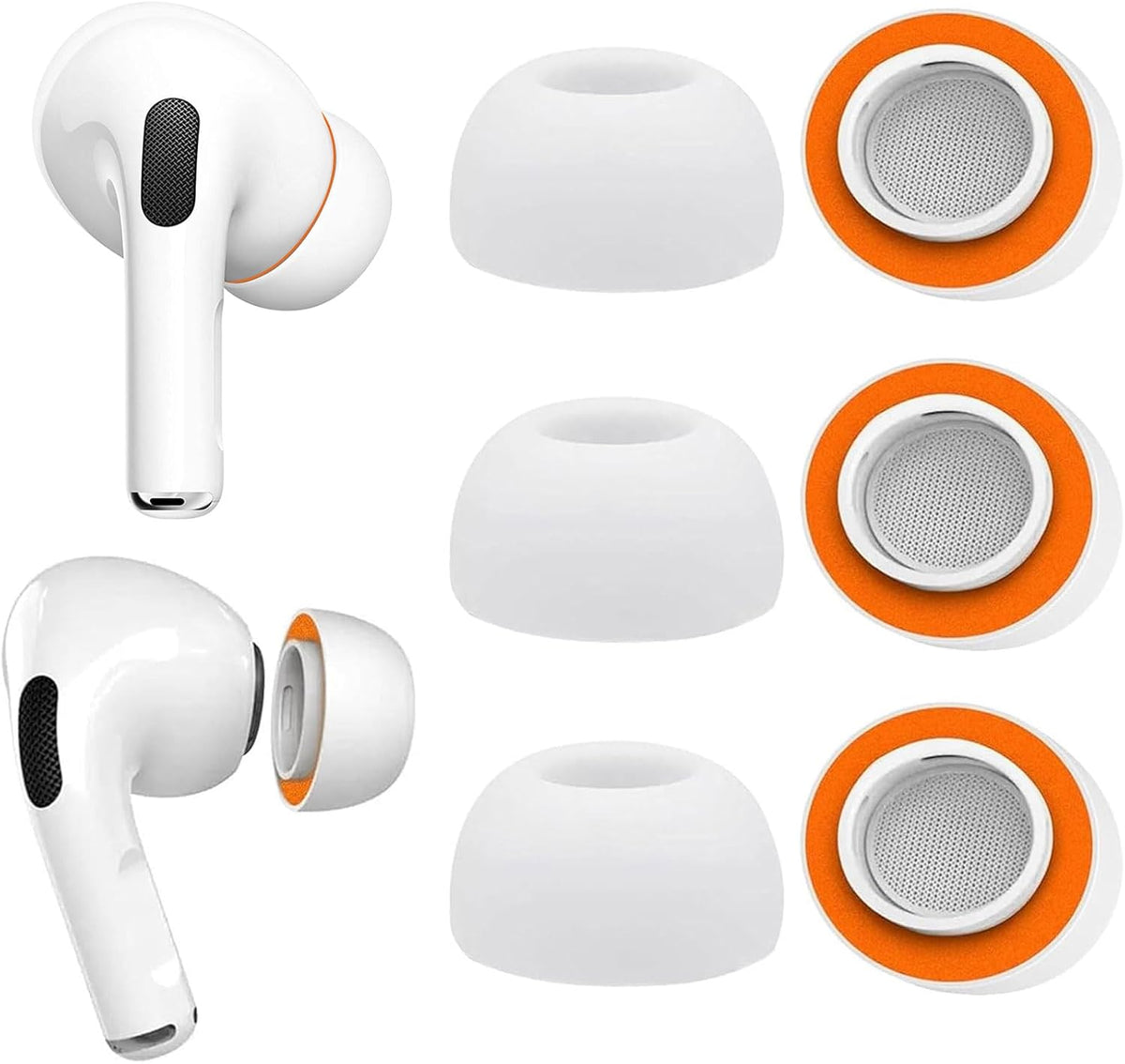 Memory Foam Ear Tips for Airpods Pro and Airpods Pro 2 Silicone Shield 3 Pairs Replacement Tips (White, S/M/L)