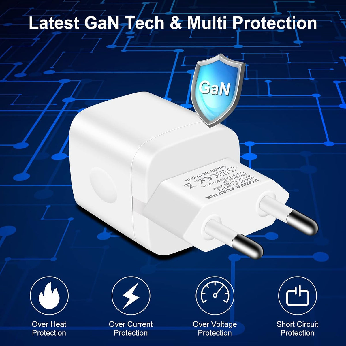 European Travel Plug Adapter Charger for Iphone Samsung Android Phone EU