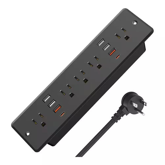 13 in 1 Recessed Power Strip Flat Plug Fast Charging Furniture Outlet with USB Surge Protection Socket Black