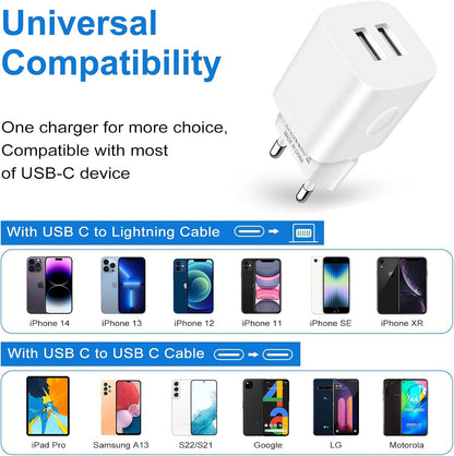 European Travel Plug Adapter Charger for Iphone Samsung Android Phone EU