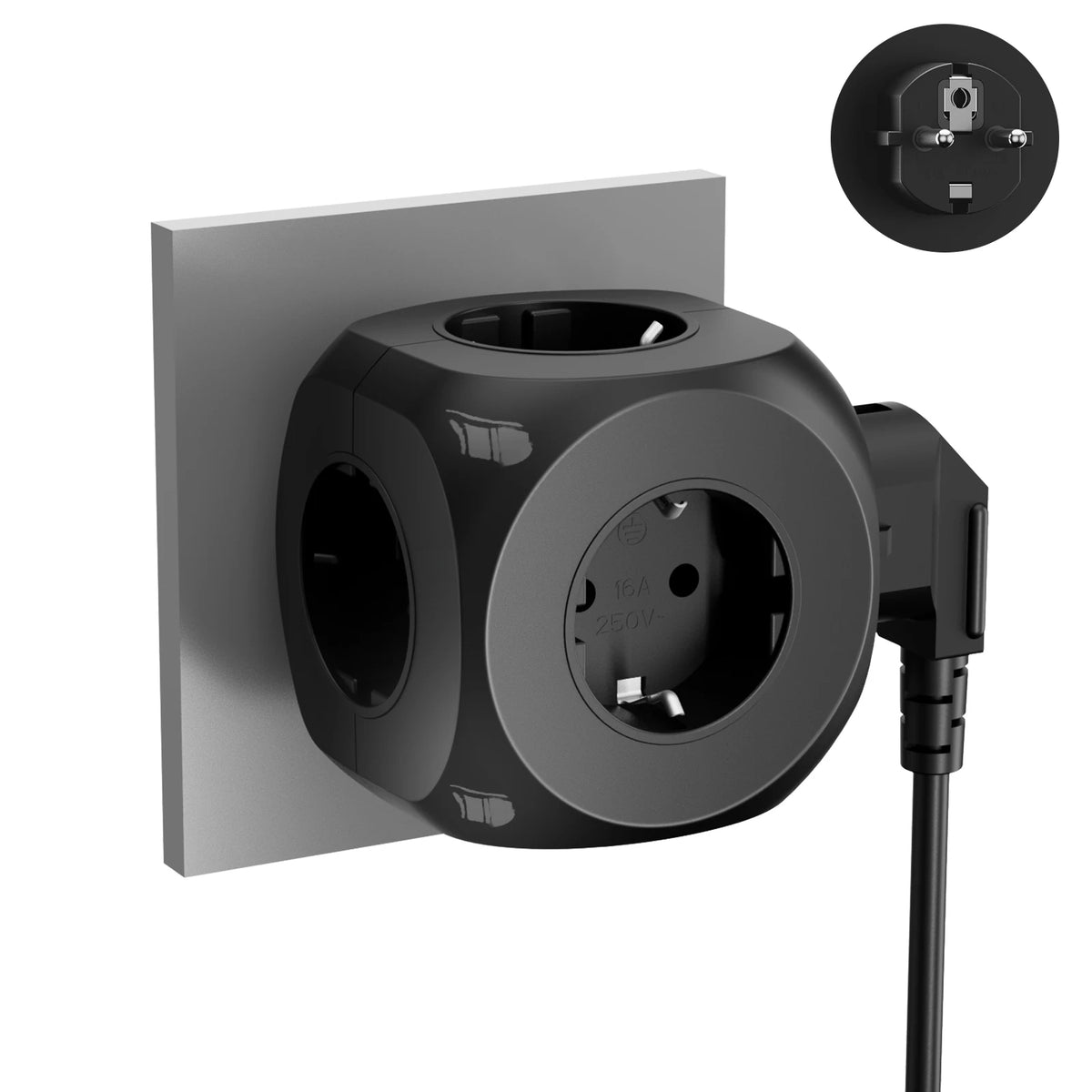 Eu Schuko Wall Socket Extender with Switch, 4 Ac Outlets 2 Usb-A 2 Usb-C Portable Cube Socket Power Strip Adapter, 4000W for Home