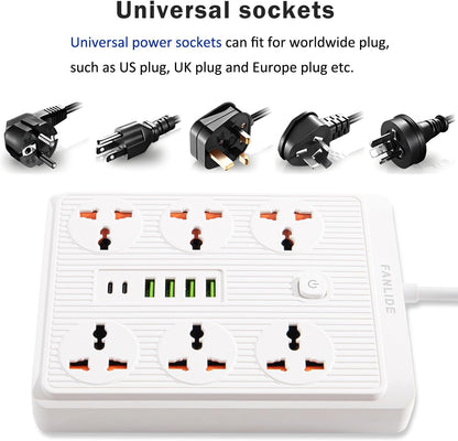 Power Strip with 45 Degree Plug, 10Ft Long Cord,6 Universal Socket