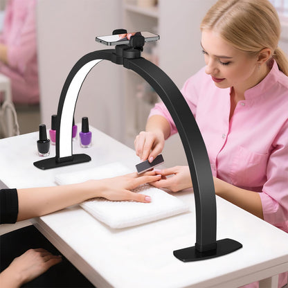 Half Moon Light for Nail Desk, 29In 40W Nails Tech Light with Phone Stand, 10 Adjustable Brightness, 3 Color Temperature Led Desk Lamp for Nail, Tattoos, Eyebrows, Beauty(Black)