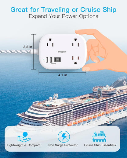 Cruise Essentials 2026, Travel Power Strip with USB C,Flat Plug