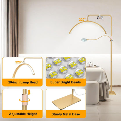 28" Half Moon Light - Lash Lamp with 4X Magnifier,Phone Holder,Lash Light for Eyelash Tech,Tattoo,Nail Art,Skincare,Salon,Adjustable Brightness&Hight,Rotating Head,Gold
