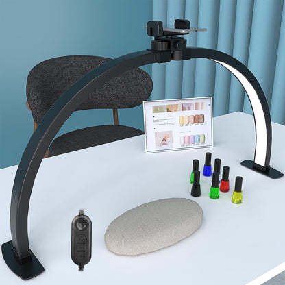 Half Moon Light for Nail Desk, 29In 40W Nails Tech Light with Phone Stand, 10 Adjustable Brightness, 3 Color Temperature Led Desk Lamp for Nail, Tattoos, Eyebrows, Beauty(Black)