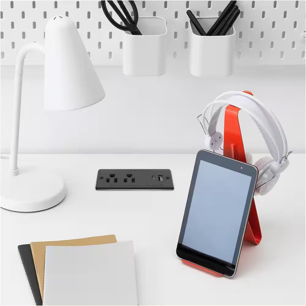 10 Ft Cord 2-Outlet 2 USB-A Ports 1 USB-C Port Surge Protector with Fast Charging Recessed Desk Power Strip