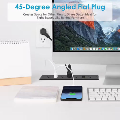 13 in 1 Recessed Power Strip Flat Plug Fast Charging Furniture Outlet with USB Surge Protection Socket Black
