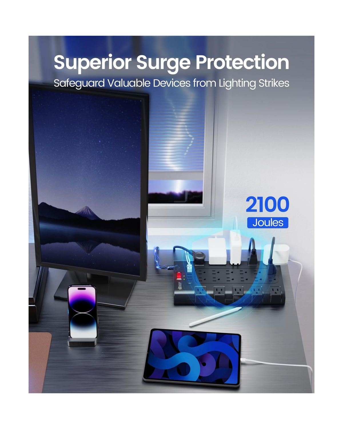 Power Strip, SUPERDANNY Surge Protector with 22 AC Outlets and 6 USB Charging...