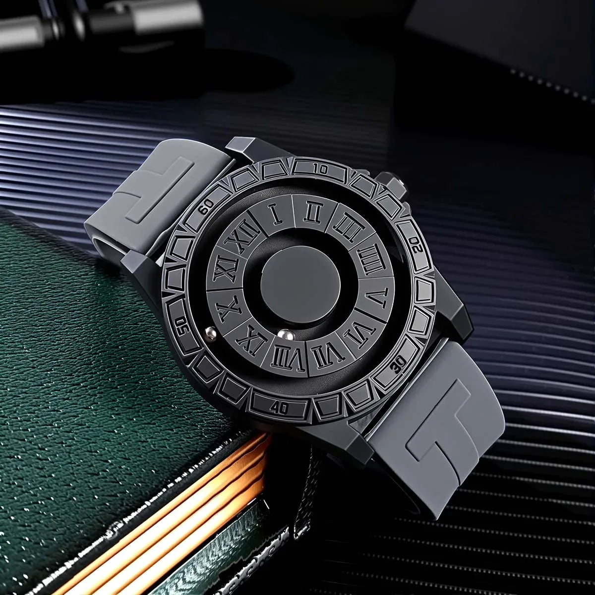 Casual Fashion Men'S Silicone Sports Magnetic Bezel Quartz Watch Wrist Watch
