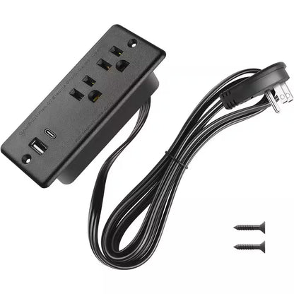 10 Ft Cord 2-Outlet 2 USB-A Ports 1 USB-C Port Surge Protector with Fast Charging Recessed Desk Power Strip