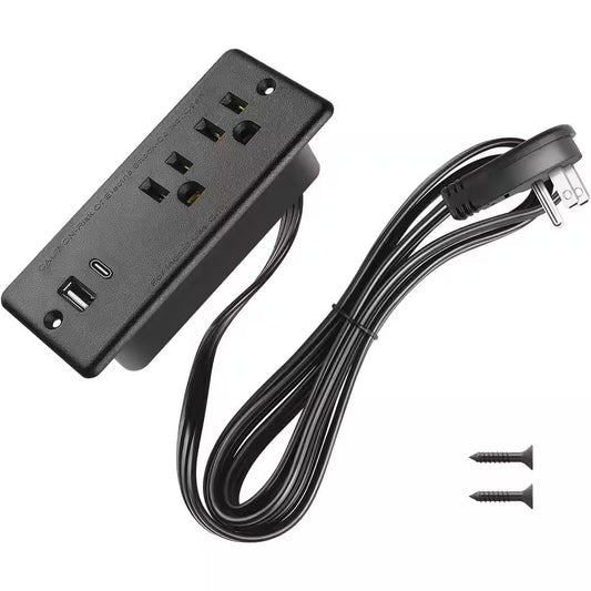 10 Ft Cord 2-Outlet 2 USB-A Ports 1 USB-C Port Surge Protector with Fast Charging Recessed Desk Power Strip