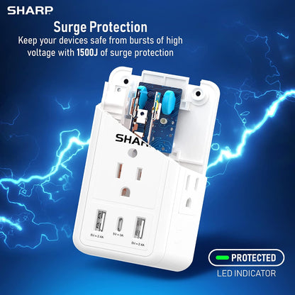 Wall Charger Surge Protector with 6 Outlets, USB-C and Nightlight