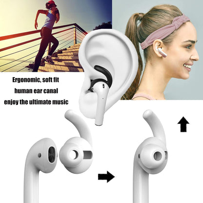 2 Pairs Airpods Ear Hooks Accessories Compatible with Airpods 2 & Airpods 1 or Earpods Headphones,Airpod Tips Anti-Slip Ear Hooks Silicone (1Black+1White)