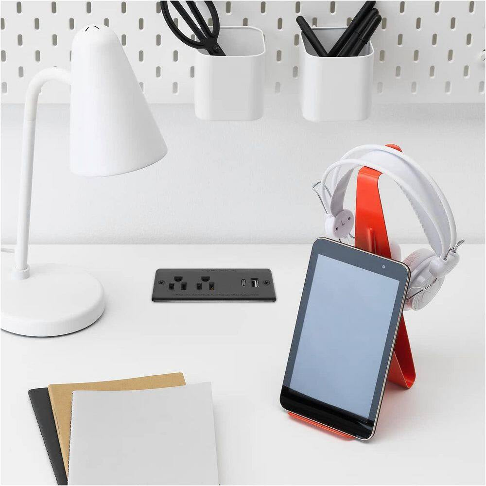 10 Ft Cord 2-Outlet 2 USB-A Ports 1 USB-C Port Surge Protector with Fast Charging Recessed Desk Power Strip
