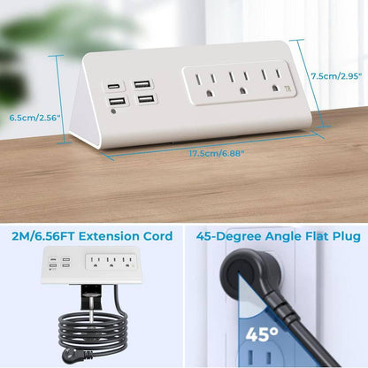 3-Outlet Power Strip Surge Protector with 4-Fast Charging USB Port and 6.56 Ft. Flat Plug in White