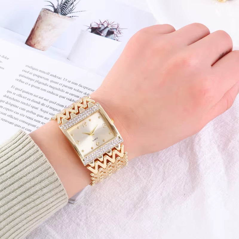 Drop Shipping New Hot Selling Square Wrist Watches for Women Stainless Steel Gold Female Watch Diamond Wristwatch Wrist Watch