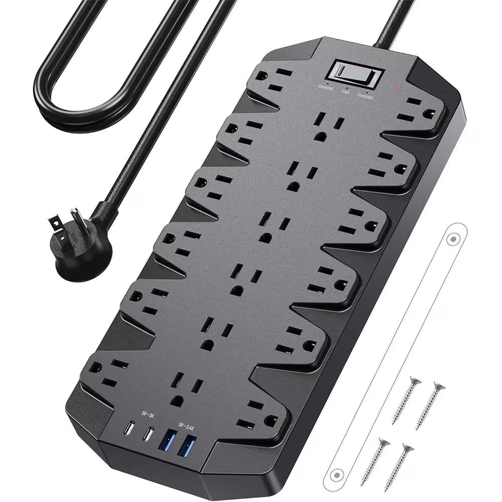 Surge Protector Power Strip, SUPERDANNY 18 AC Outlets W/ 4 USB Ports, 1875W/15 Amp, 2100J, 6.5 Ft. Flat Plug Heavy Duty