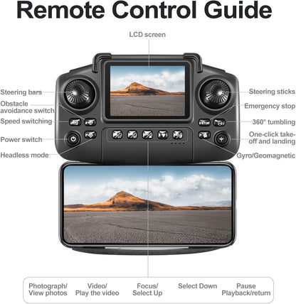 E99Max Drone with Screen Controller, Black Carrying Case, 2Batteries