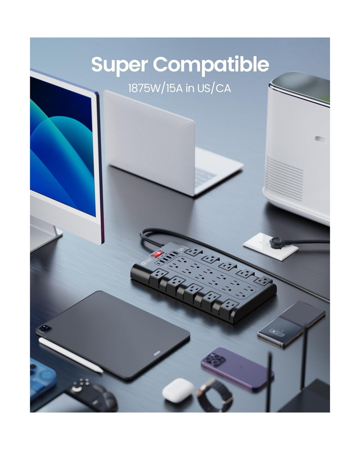 Power Strip, SUPERDANNY Surge Protector with 22 AC Outlets and 6 USB Charging...