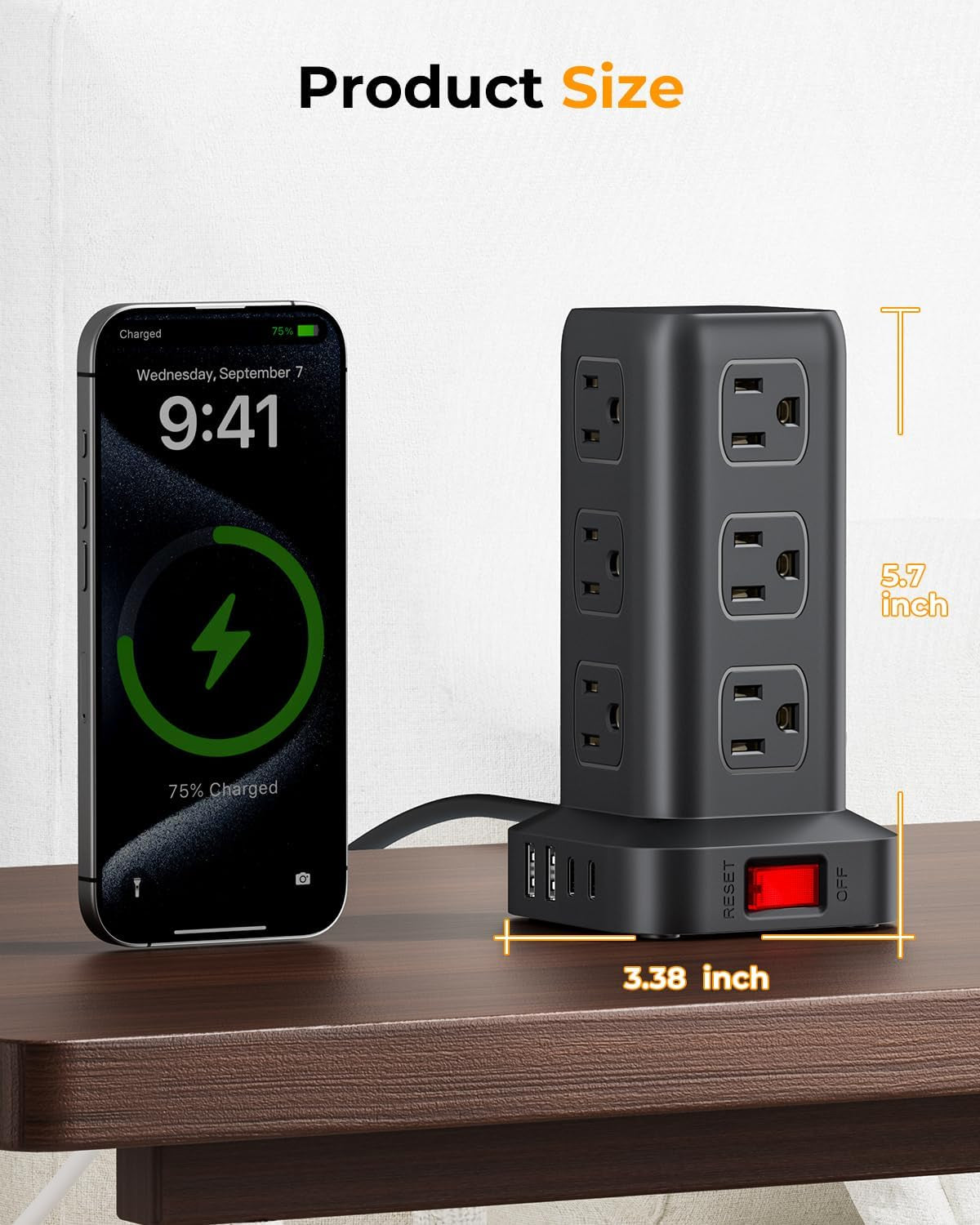 Power Strip with 12 Outlets 4 USB (1 USB C), 6.5Feet Extension Cord with Multiple Outlets, Charging Station, Power Strip Tower, Home Office Desk Supplies