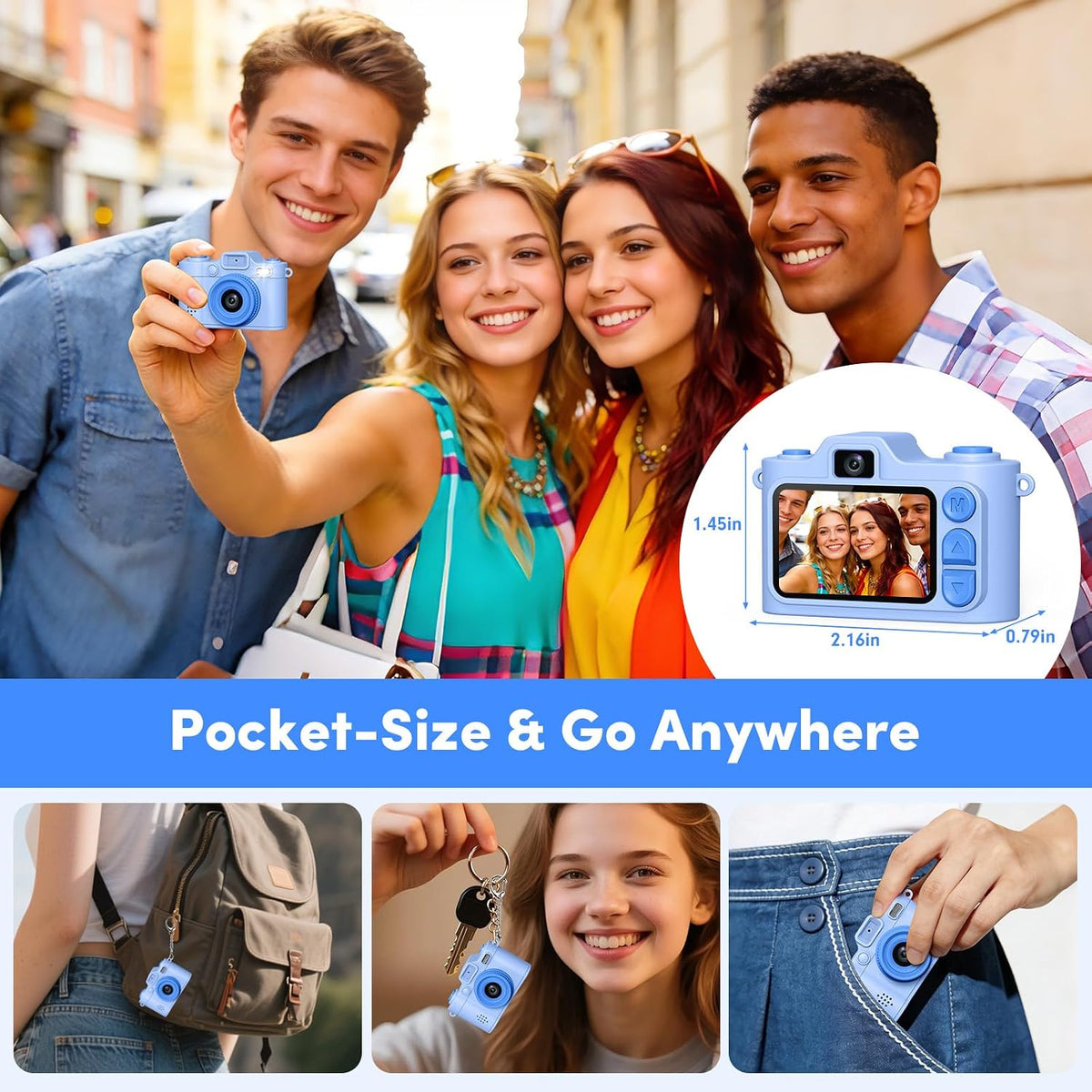 Mini Camera Keychain Instant Digital, 1080P Mini Digital Camcorder with 32G, Tiny Pocket Camera for Travel Vlog Fun Recording, Long Battery Life Gadget, Christmas Birthday Gift for Kids Teens