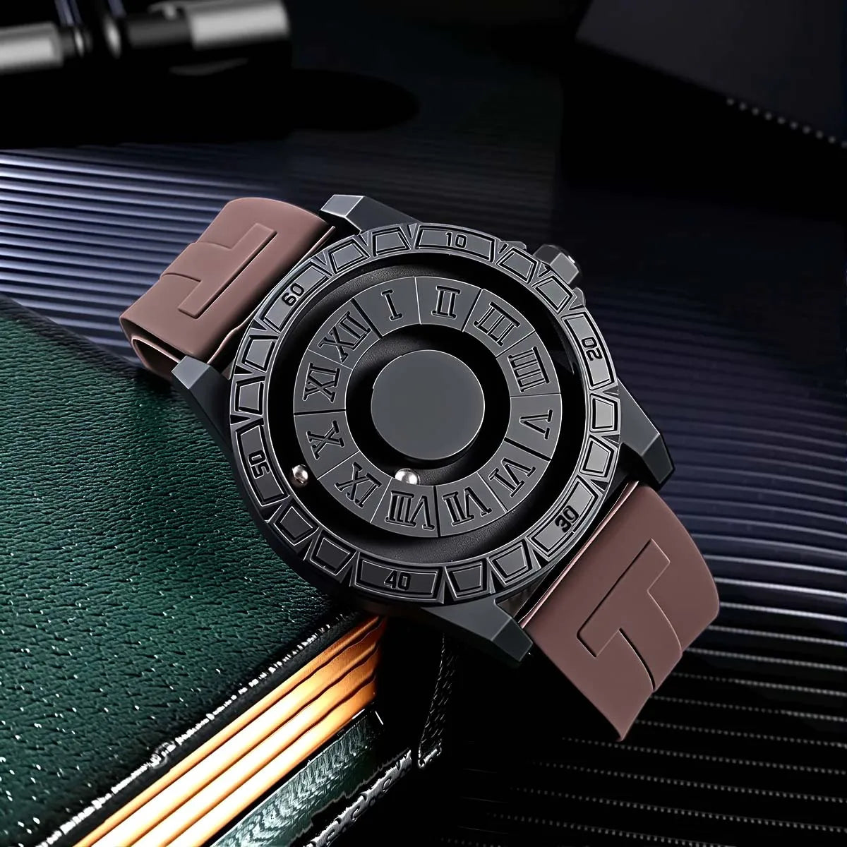 Casual Fashion Men'S Silicone Sports Magnetic Bezel Quartz Watch Wrist Watch