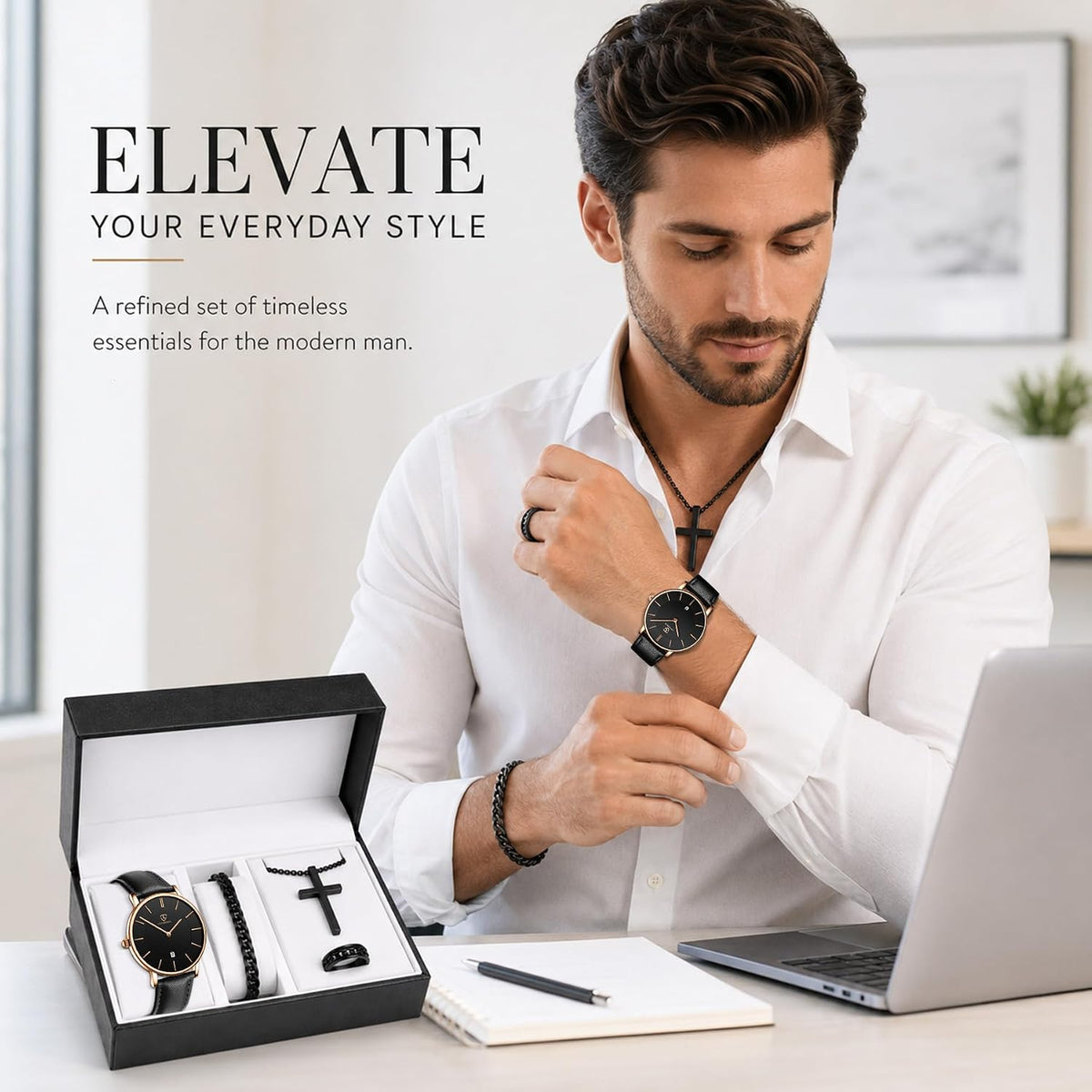 Watch, Mens Watch, Minimalist Fashion Simple Wrist Watch Analog Date with Leather Strap