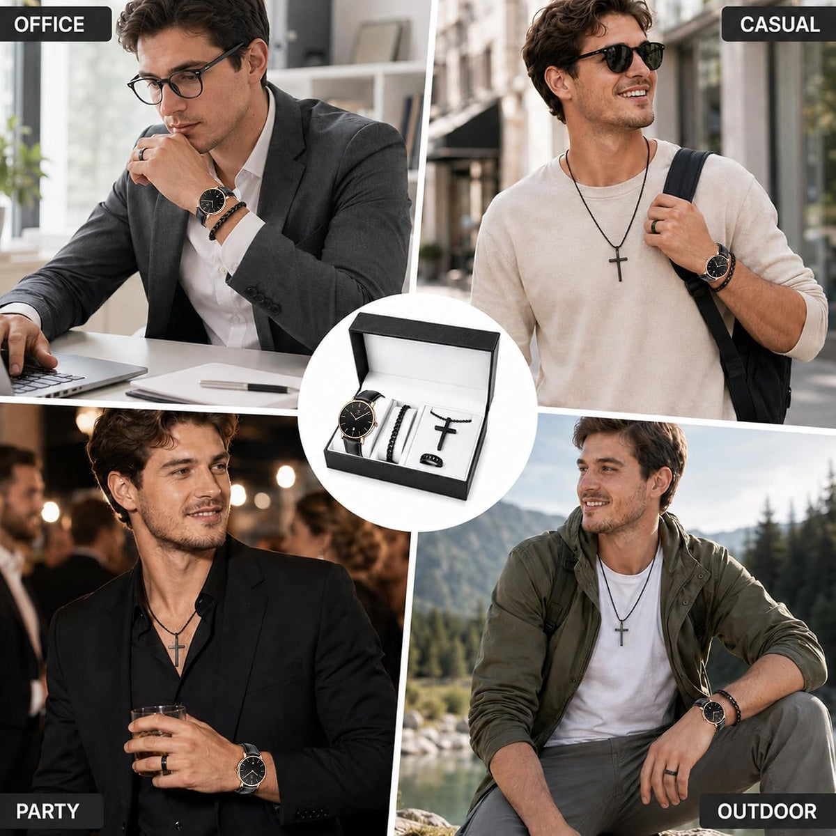 Watch, Mens Watch, Minimalist Fashion Simple Wrist Watch Analog Date with Leather Strap