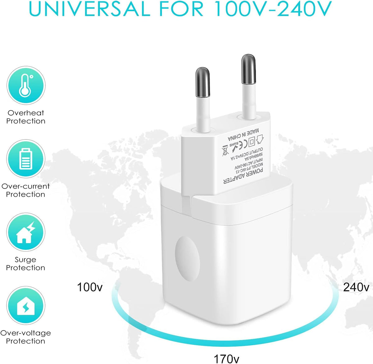 European Travel Plug Adapter Charger for Iphone Samsung Android Phone EU
