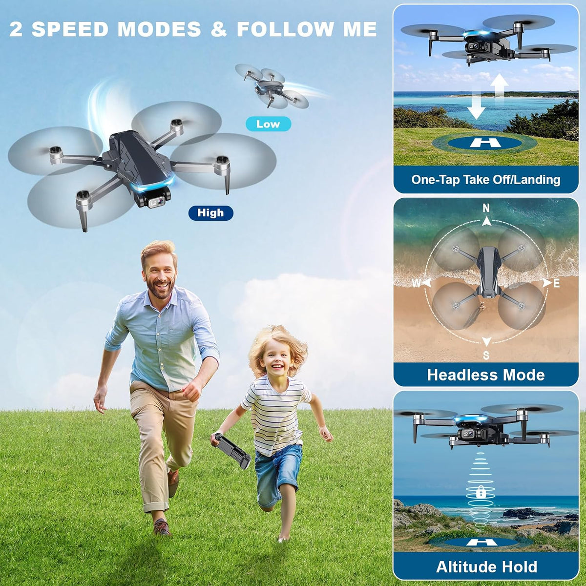 GPS Drone with Camera, 2K HD Drones for Adults, Foldable FPV Drone with GPS Auto Return, Follow Me, Circle Fly, Waypoint Fly, 5G Transmission, Gestures Selfie, Brushless Motor, 2 Batteries, Charcoal