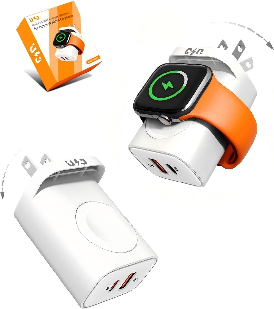 (2PCS) 3-In-1 Portable Apple Watch Charger Fast Charging，25W Wireless Magnetic Foldable Iwatch Charger Block，Pd Travel Essentials Block for Iwatch Ultra/Se/ 10/9/ 8/7/ 6，Iphone 17/16/ 15 Series