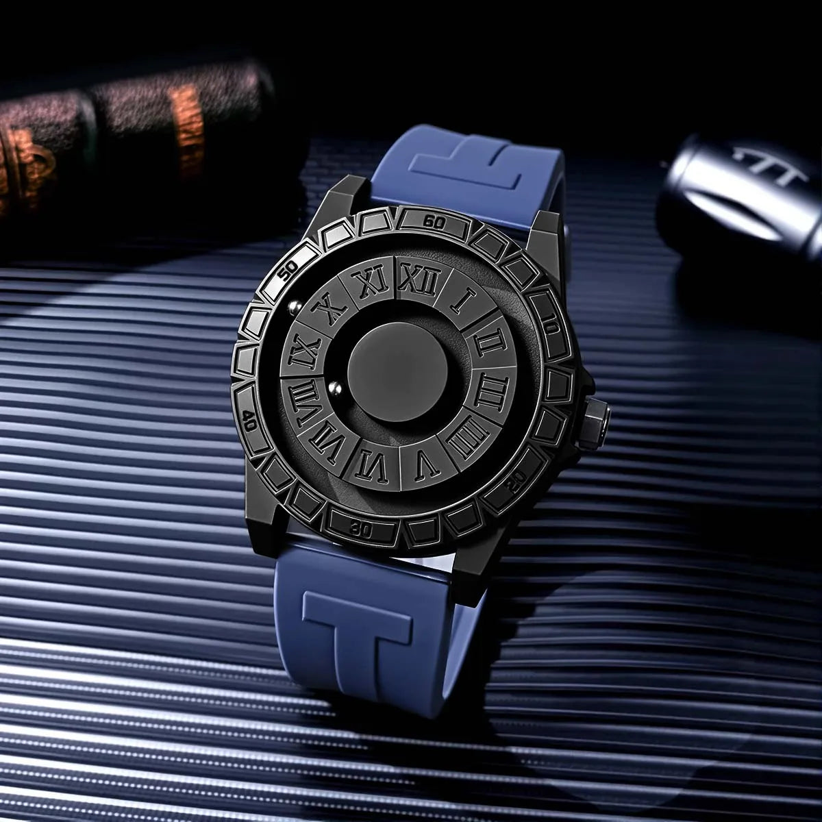 Casual Fashion Men'S Silicone Sports Magnetic Bezel Quartz Watch Wrist Watch