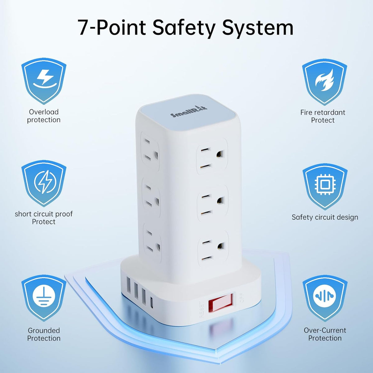 Power Strip with 12 Outlets 4 USB (1 USB C), 10Feet Extension Cord with Multiple Outlets, Charging Station, Power Strip Tower, Home Office Desk Supplies