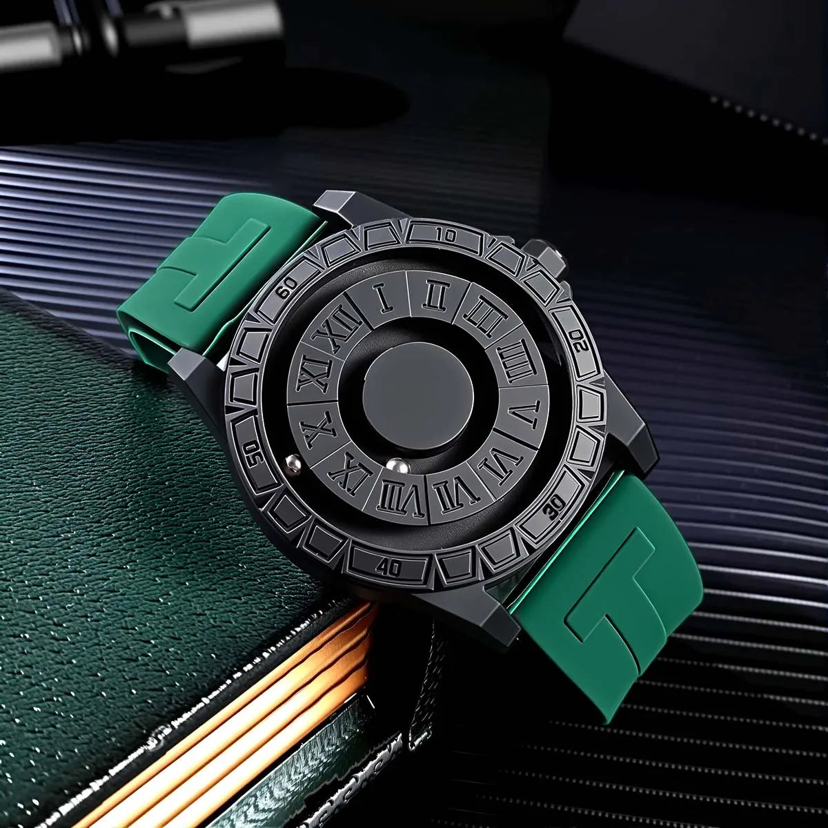 Casual Fashion Men'S Silicone Sports Magnetic Bezel Quartz Watch Wrist Watch