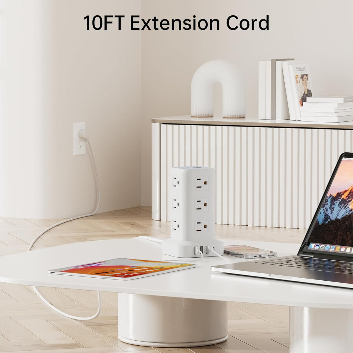Power Strip with 12 Outlets 4 USB (1 USB C), 10Feet Extension Cord with Multiple Outlets, Charging Station, Power Strip Tower, Home Office Desk Supplies