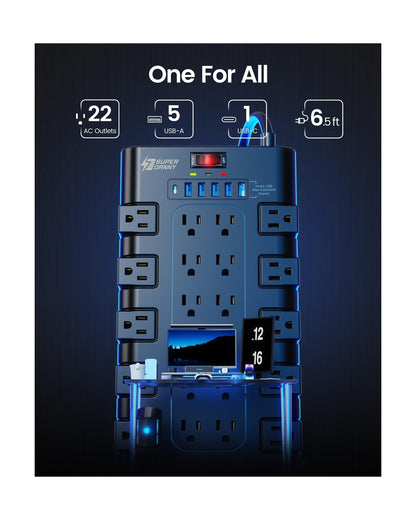 Power Strip, SUPERDANNY Surge Protector with 22 AC Outlets and 6 USB Charging...